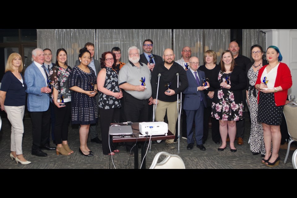 At a gala banquet in Niagara Falls last week, N-Tec awarded its Business Champions for hiring the disabled. Joining N-Tec staff Jodi Delage and Kathleen Kelly were: Darla Bell, Fallsview Indoor Waterpark; Wilma Olive-Mills, Chocolate F/X; Norm Kraft, Niagara Recyling; Ryan Wills, Fallsview Casino Resort; Chris DiRaddo, Sassafrass Farms; Rob Welch, Lancaster Brooks & Welch; Bruce Vandersluys, Dobbie's Florist; Mike DiRaddo, Plant's Choice; Craig Maguire, Oh Canada, Eh; Sylvia McCormick, Third Space Café; Meghan Grove, Future Waste Recycling; Kayleigh Sexton, The Powerhouse Project; Dan Bouwman, Heartland Forest; Gary Beynon, Doc Magilligan's Irish Pub. Bob Liddycoat / Thorold News