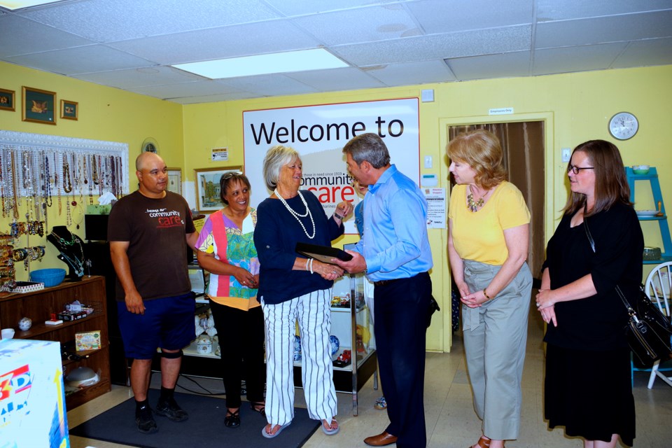 MP Vance Badawey presented national recognition to Betty-Lou Souter, executive director of Community Care at the Thorold office yesterday. Bob Liddycoat / Thorold News