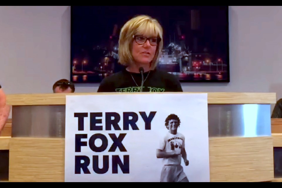 Longtime Terry Fox Run champion Michael Charron has passed the torch to Cindy Dickson, who appeared at Council Tuesday, urging Thoroldites to participate. Bob Liddycoat / Thorold News 
