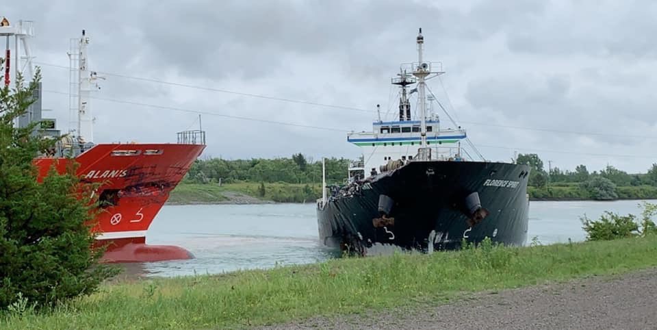 The ships collided south of Port Robinson. Photo: Welland Fire Fighters Association/Twitter