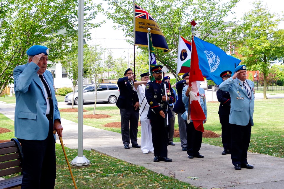 A colour guard provided formality to the occasion honouring a memorial service to Canadian Peacekeepers yesterday. Bob Liddycoat / Thorold News