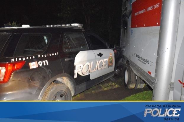 A man from Chelmsford, Ont. has been charged after a police cruiser was damaged early Wednesday morning.