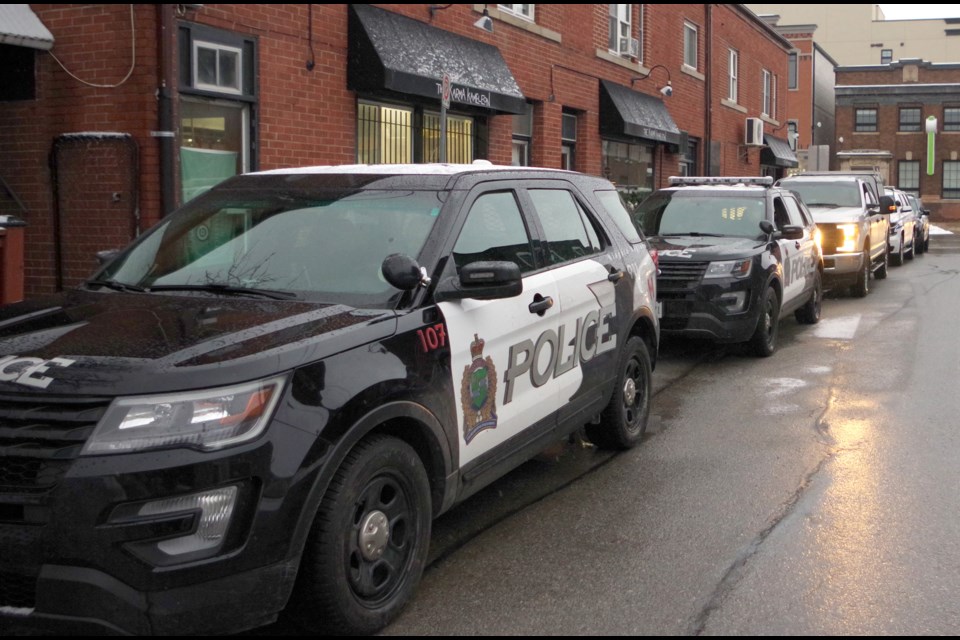Uniformed officers and detectives swarmed Ekins Lane this afternoon and arrested a Thorold man. Bob Liddycoat / Thorold News