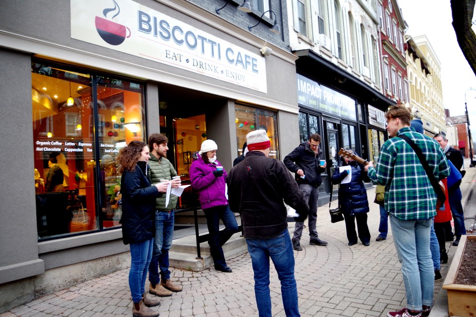 Members of the Village Church met at the Biscotti Cafe for some old fashioned carols and hot chocolate. Bob Liddycoat / Thorold News
