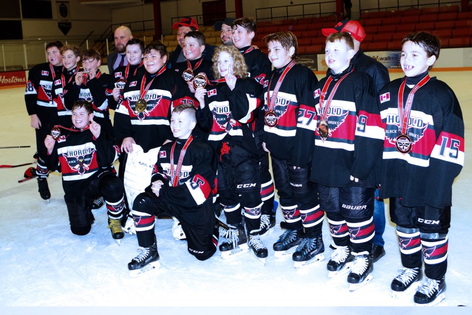 The Thorold Techconnection-Voxxlife Blackhawks captured the peewee championship at the Henderson's Pharmacy local league tournament. Bob Liddycoat / Thorold News