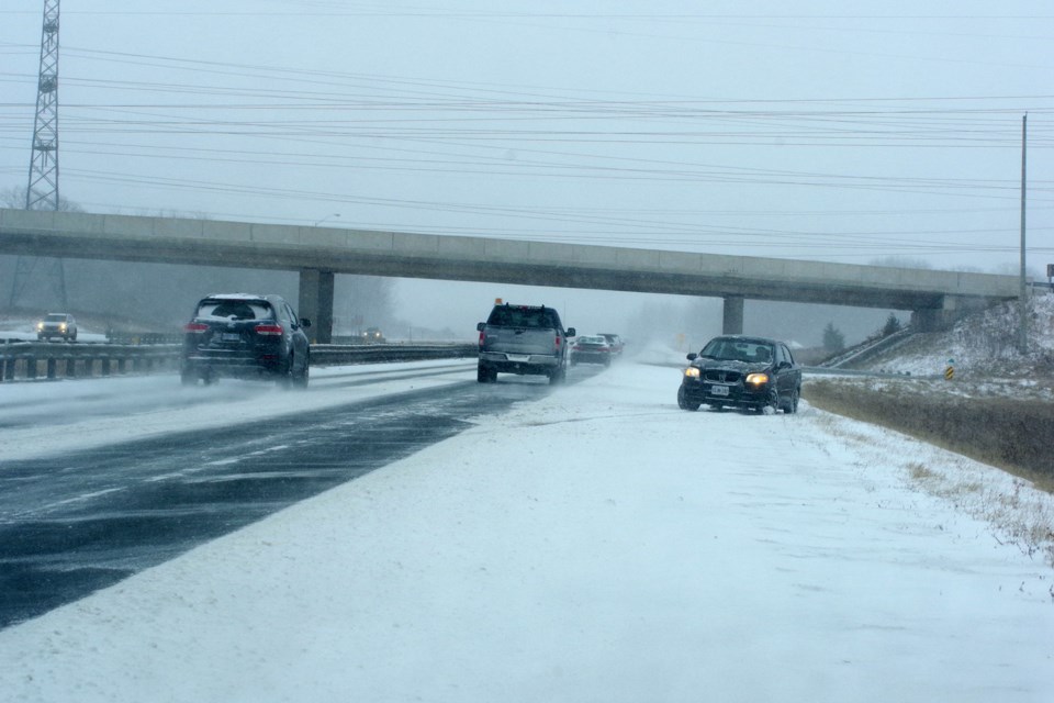 This driver found himself facing the wrong way on Hwy. 406 at Beaverdams Road after a spin out. Vehicle and driver were fine. Bob Liddycoat / Thorold News
