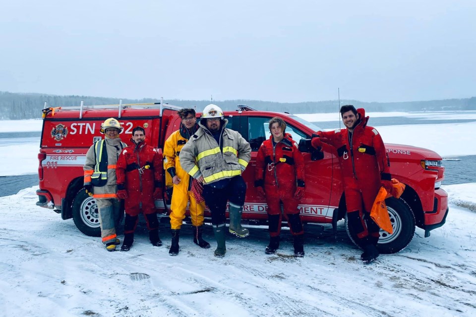 The Mattagami First Nation Fire Department's firefighters during the first ice water rescue training session. Supplied Photo by Dorothy Naveau