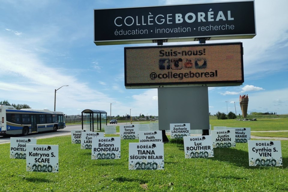 Collège Boréal  put up lawn signs in front of its campus on Theriault Boulevard to celebrate its graduating class of 2020. Supplied photo