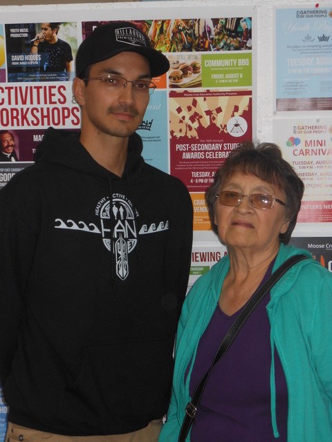 The project's editor Kevin Brousseau and the late Mary Linklater in 2014. Linklater was one of the project's contributors and worked as an interpreter at the local Moose Factory Hospital. Supplied photo 