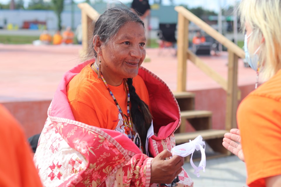 A residential school survivor Patricia Ballantyne, who's been walking from Saskatchewan to Ottawa, arrived in Timmins Sunday afternoon.