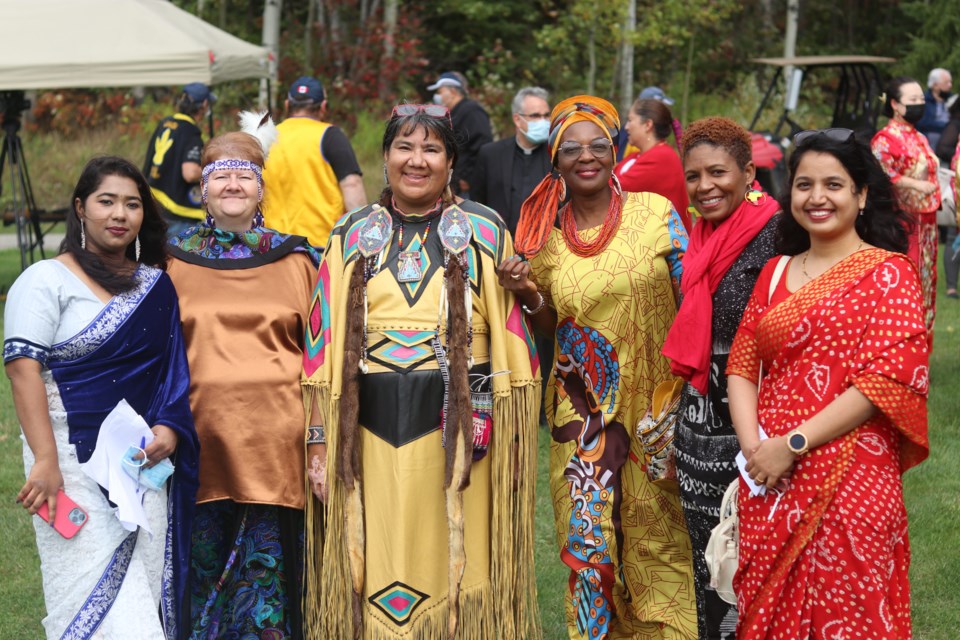 Bincy Kurian, Jennie Dundas, Holly Buffalo Rodrique, Agnes Okonmah, Vanessa September-Bentele and Tanvi Prajapati at the park's grand opening Tuesday, Sept. 21.