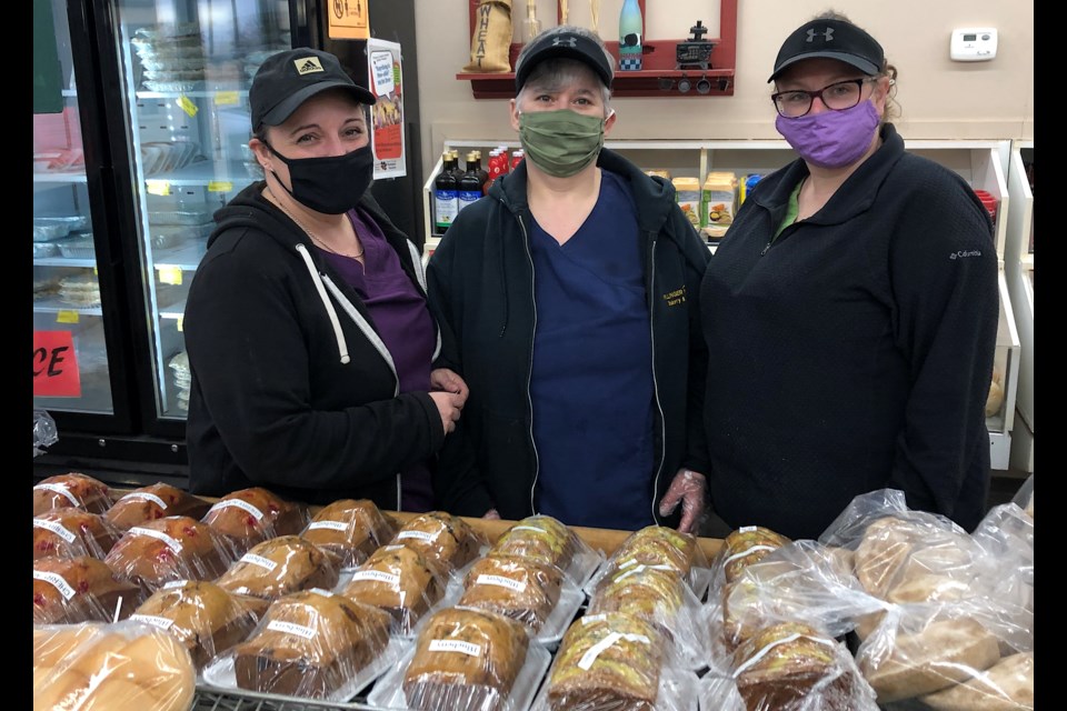 Staff at Hollinger House Bakery and Deli enjoy serving freshly made food daily to customers in Timmins. From left are owner Carole Rocheleau, Pauline Swerdfiger and Darla LaRocque. 