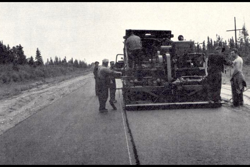 Paving operations on Hwy. 101 west of Matheson in 1950.