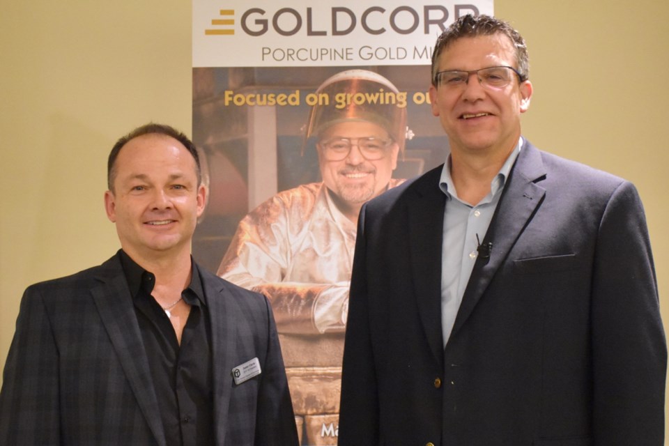 Timmins Chamber of Commerce president Jamie Clarke and Porcupine Gold Mines general manager Marc Lauzier. (Maija Hoggett/TimminsToday)