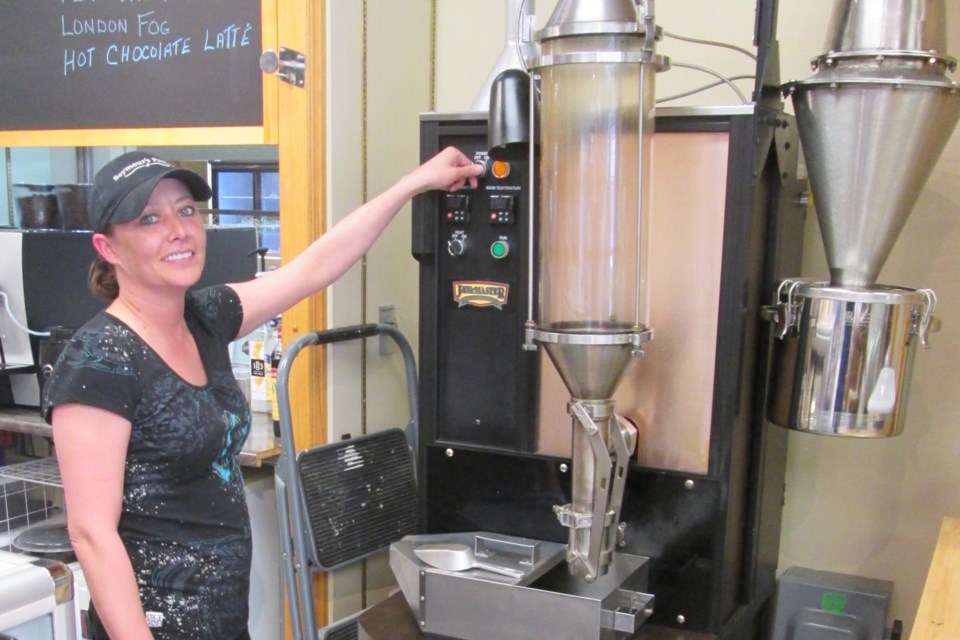                                Seymour’s Pantry in Downtown Timmins offers freshly roasted coffee beans. Here, staff member Lianne Savard displays the coffee roaster. It takes about 12 or 13 minutes to roast green coffee beans. Wayne Snider for TimminsToday