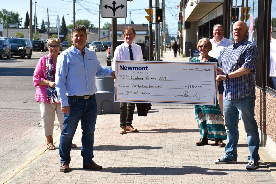 Newmont Porcupine donated $35,000 to the Downtown Timmins Business Improvement Association for portable patios this summer. Maija Hoggett/TimminsToday