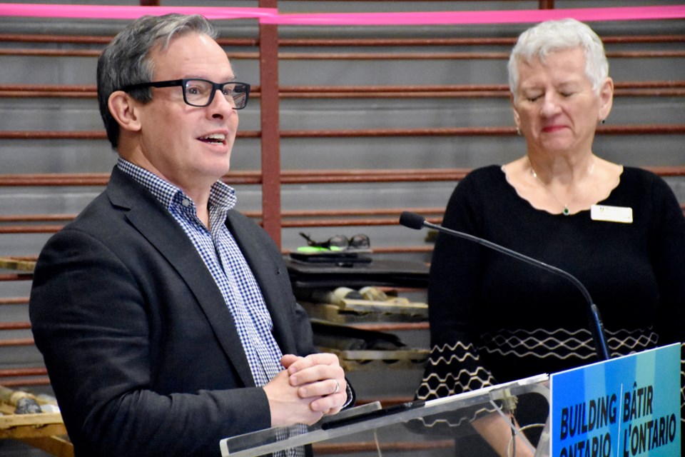 Canada Nickel CEO and chairman Mark Selby at the announcement of the Ontario Critical Minerals Innovation Fund while Northern College president and CEO Audrey Penner looked on.
