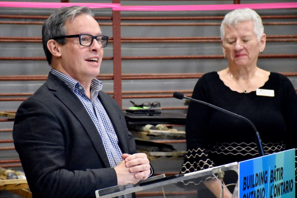 Canada Nickel CEO and chairman Mark Selby at the announcement of the Ontario Critical Minerals Innovation Fund while Northern College president and CEO Audrey Penner looks on.