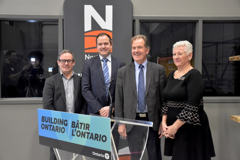 Canada Nickel CEO and chairman Mark Selby (left), Frontier Lithium president and CEO Trevor Walker, Minister of Mines and Timmins MPP George Pirie, and Northern College president and CEO Audrey Penner.