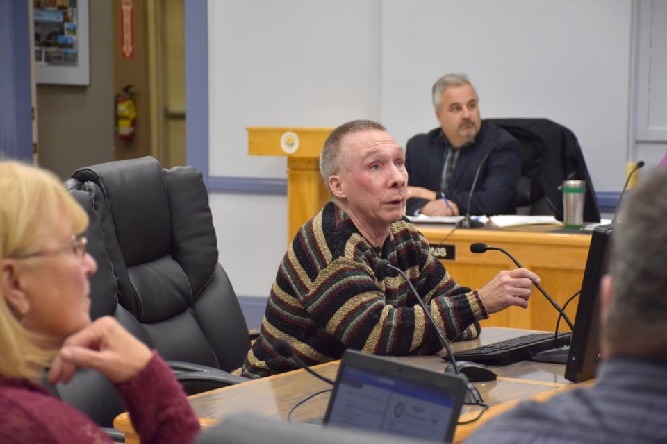 Dan McKay, who is a member of the Municipal Accessibility Advisory Committee, asks council to permanently keep the three-way stop at the intersection of Pine Street North and Fifth Avenue. Maija Hoggett/TimminsToday