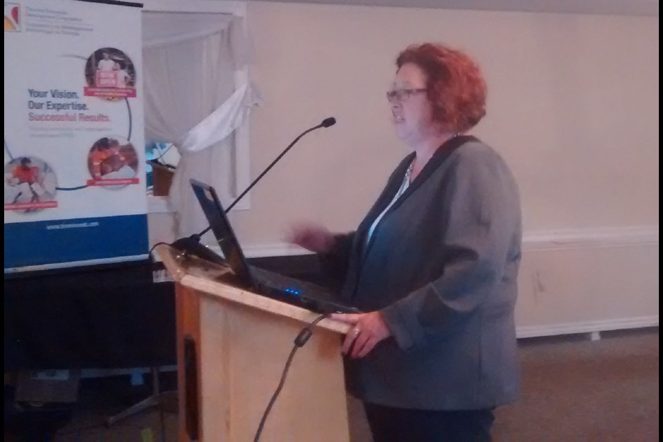 TEDC, CEO, Christie Marinig, highlights the success of bring investment to Timmins in area during its annual meeting at the Dante Club, Tuesday. Frank Giorno for Timminstoday