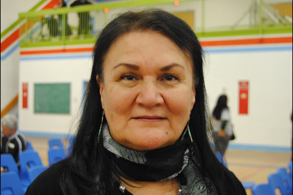 Dr. Shirley Cheechoo Chancellor of Brock University and founder of the Weengushk Film Institute address the Great Moon Gathering. Frank Giorno for TimminsToday