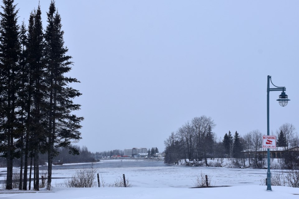 The Mattagami River near the boat launch on March 19, 2024.