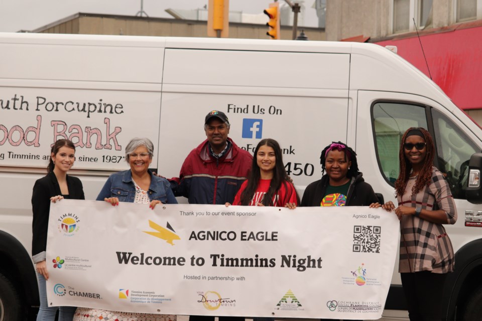 This year's Welcome to Timmins Night event will have a South Porcupine Food Bank truck on site to collect donations. From left to right, Morgan St-Amour, Noella Rinaldo, Andrew Persad, Jaspreet Kaur, Elizabeth Esin, and Ifeoma Kasimanwuna.