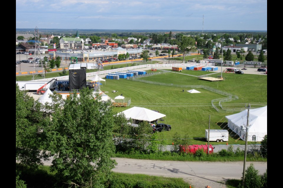 The stage and the grounds for the week long series of concert at Hollinger Park's Fred Salvador Stadium is set to thunder. Photo courtesy of Heather Duhn, City of Timmins Corporate Communications                              