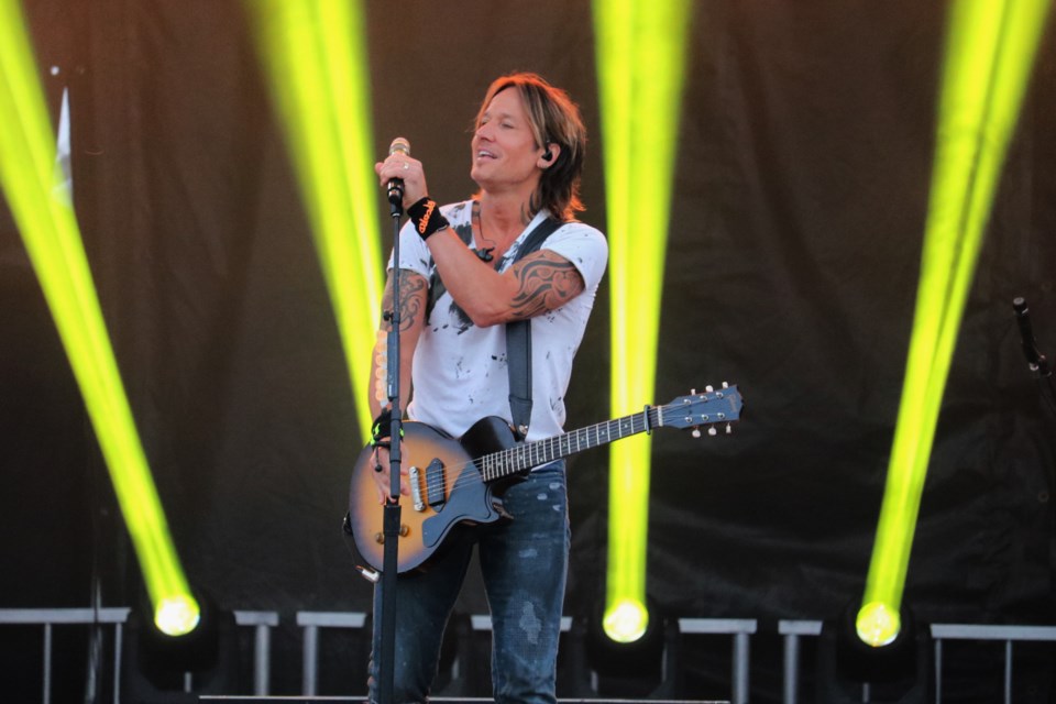 Country music superstar Keith Urban performs at the Stars and Thunder festival on Saturday night. Andrew Autio for TimminsToday