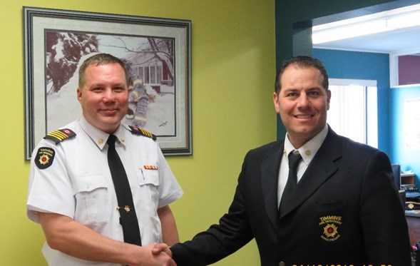 Ellard Beaven, left, has been promoted to Deputy Fire Chief. He is seen here with Fire Chief Normand Beauchamp. Submitted photo
