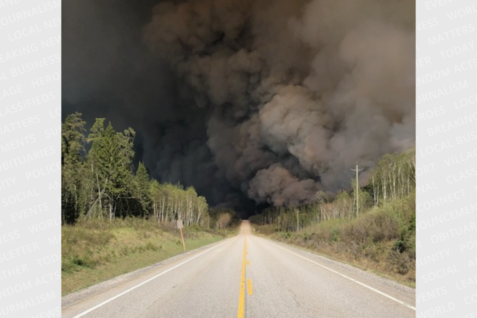 OPP shared photos of the fire that's closed Highway 631 from White River to Hornepayne in northeastern Ontario.