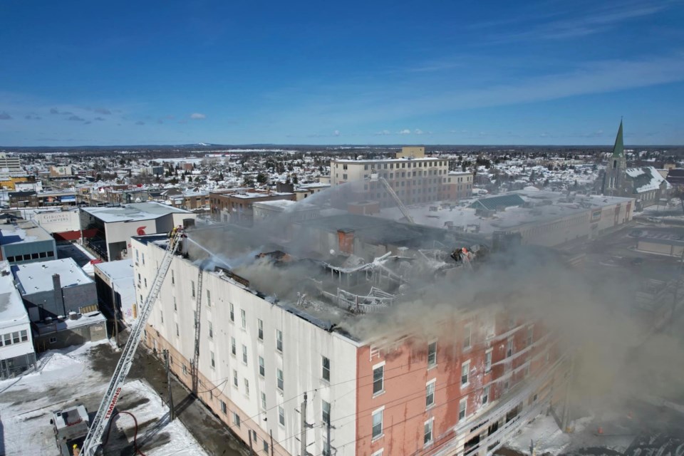 An aerial view of the fire at the Empire Complex over the weekend,