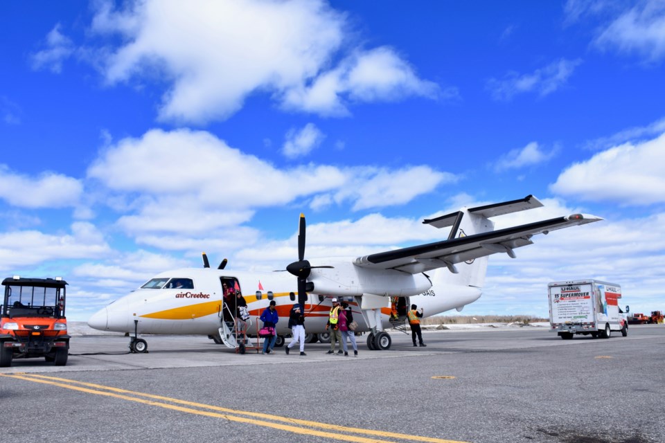 Just after 2:30 p.m. April 15, 2019, the first plane with residents being evacuated from Kashechewan landed in Timmins. Maija Hoggett/TimminsToday