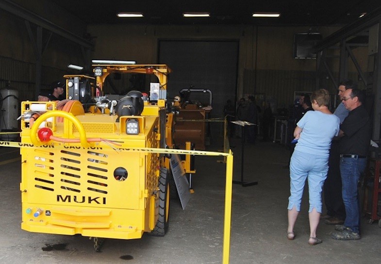 Guests at Dumas' Open-House get an up close look at the only Muki drilling unit in Canada. Built by Resemin in Peru, the Muki is designed to drill effectively in narrow quarters. Frank Giorno for TimminsToday
