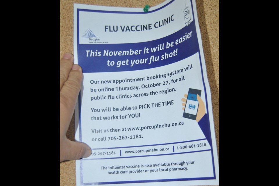 People living in the Porcupine Health Unit, including Timmins and vicinity will be able to book online for get their annual flu shot starting Thursday, October 27. Flu shot clinics start November 1, 2016. Frank Giorno for TimminsToday.
