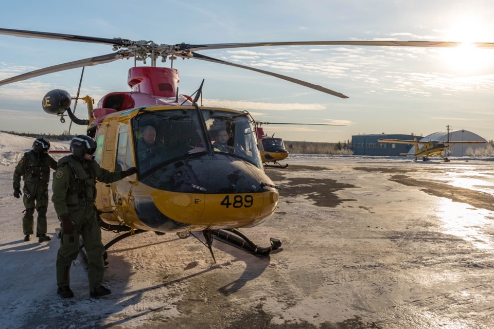 A Griffin helicopter at the Timmins airport, where the search and rescue operation for a missing Kapuskasing couple is being co-ordinated from. Photo by Corporal Zebulon Salmaniw