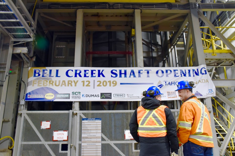Michael Steinmann and Peter Van Alphen at the opening of Tahoe's Bell Creek mine shaft. Maija Hoggett/TimminsToday