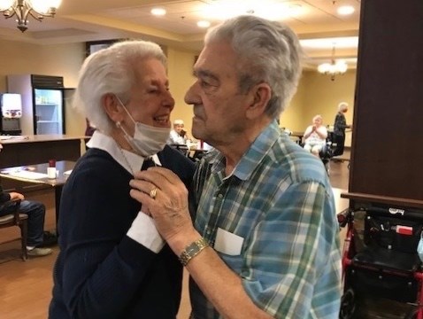 Maurice and Rachel Gagnon enjoy a dance together in the dining room at St. Mary’s Gardens in celebration of their 72nd wedding anniversary. 