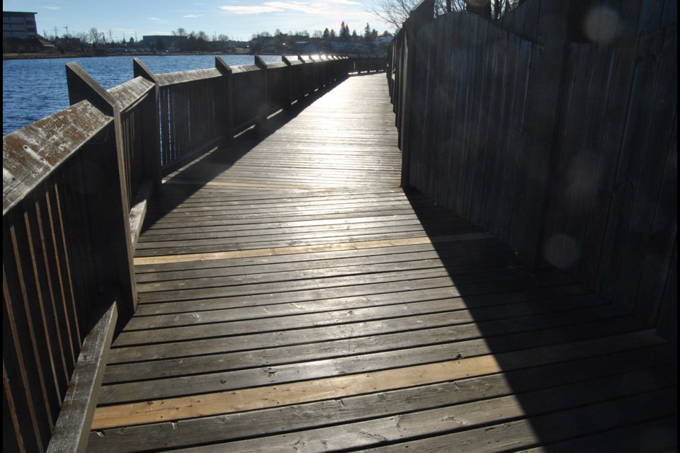 Crews from the Mattagami Region Conservation Authority replaced a damaged plank in the boardwalk and a couple of others that were showing signs of rotting. Frank Giorno for TimminsToday