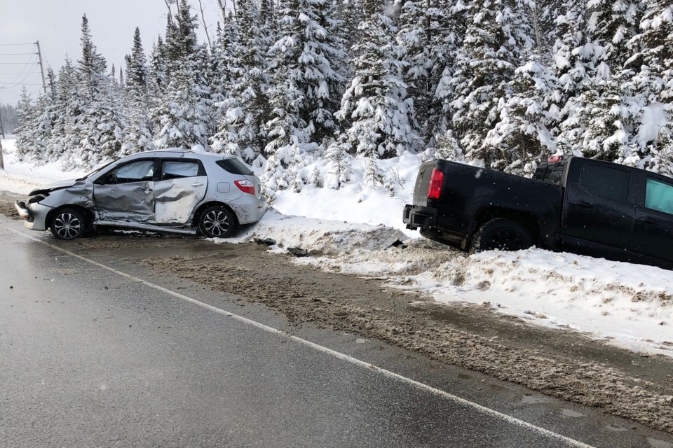 The highway was closed this afternoon after a crash at the Bruce Y in South Porcupine. Supplied photo