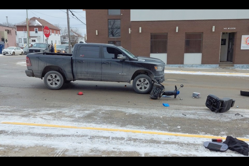 Collision scene at Preston Street and Wilson Avenue on Friday, Dec. 4, 2020. Photo supplied by Timmins Police