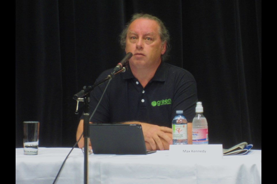 Timmins-James Bay Green Party candidate Max Kennedy speaks at Chamber of Commerce debate. Andrew Autio for TimminsToday.                               