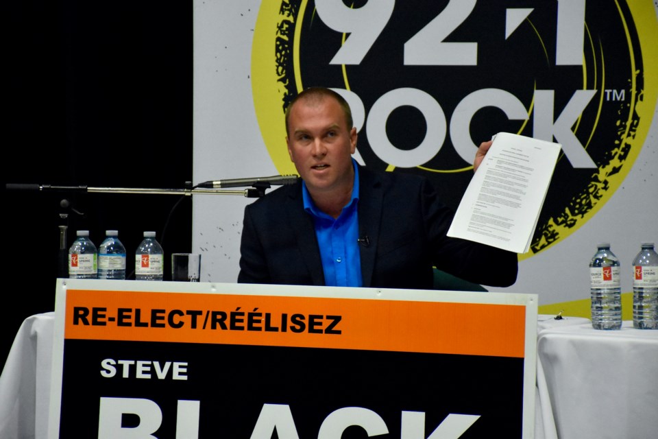 Timmins mayoral candidate Steve Black during the 2018 debate hosted by the Timmins Chamber of Commerce at O'Gorman High School. Maija Hoggett/TimminsToday
