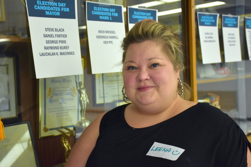 Leena MacDonald is helping get people out to vote for the Timmins election. Childcare is also being offered at the Lions Den in the McIntyre Arena. Maija Hoggett/TimminsToday