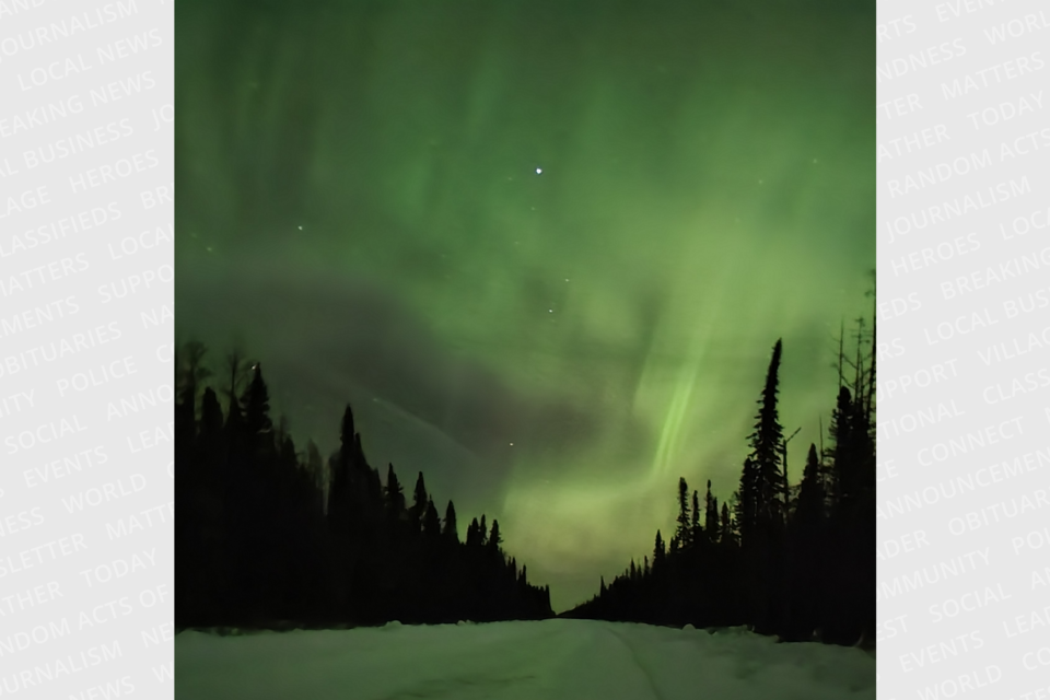 Jamie Job of Moosonee was on Wetum Road (the winter road from Moosonee to Highway 11) around 2-3 a.m. on Feb. 27 when she witnessed a stunning show put on by the Northern Lights.
