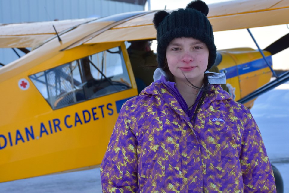Jo-Anne Deschatelets, 13, after her flight in a Bellanca Scout as part of Operation Aurora, which is taking to the skies in Timmins this weekend. Maija Hoggett/TimminsToday