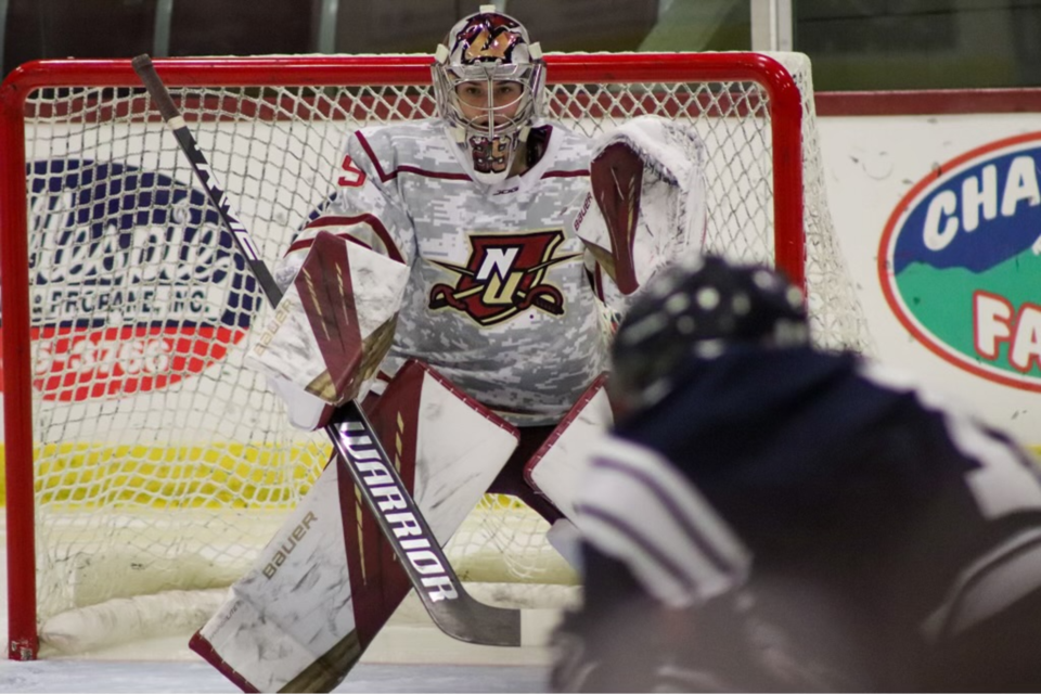 Timmins' Madison Brunet is a goalie for Norwich University in Vermont.