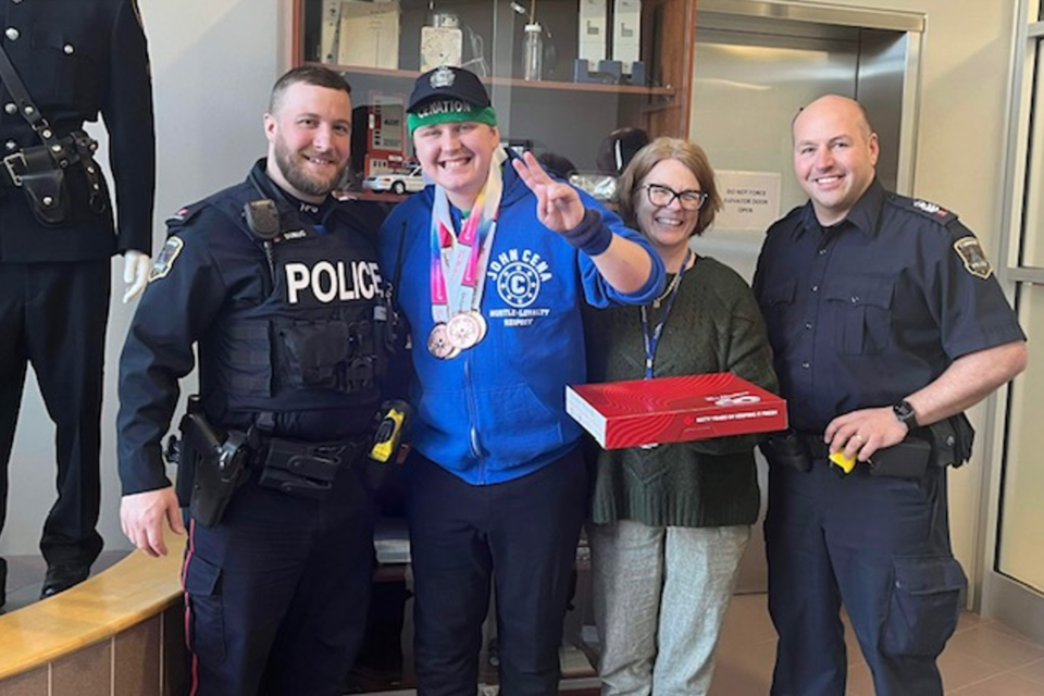 Local Special Olympian Noah Cogar dropped off the Special Olympian-themed doughnuts off at the Timmins Police station over the weekend.
