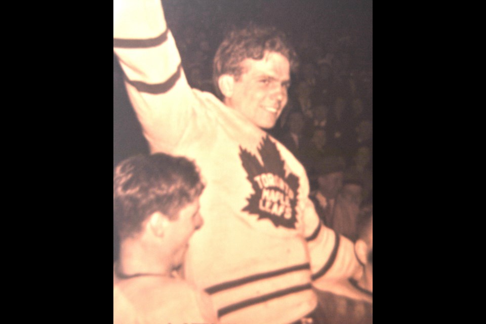 Bill Barilko celebrates his Stanley Cup winning goal in April, 1951. His last goal in the NHL as he died in a tragic plane crash on August 26, 1951. Photo courtesy of Imperial Oil-Turofsky/Hockey Hall of Fame.